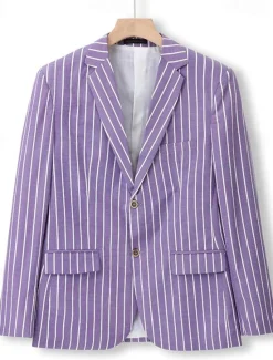 Best OUKU Men's Graduation Blazer Formal Evening Wedding Party Birthday Party Fashion Casual Spring & Fall 95% Polyester 5% Spandex Stripes Pocket Casual / Daily Single Breasted Blazer Pink Blue Orange Green
