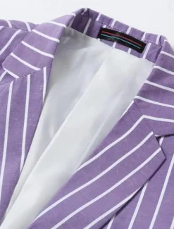 Best OUKU Men's Graduation Blazer Formal Evening Wedding Party Birthday Party Fashion Casual Spring & Fall 95% Polyester 5% Spandex Stripes Pocket Casual / Daily Single Breasted Blazer Pink Blue Orange Green