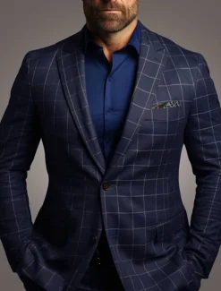 Hot OUKU Men's Graduation Cocktail Attire Blazer Business Formal Evening Classic & Timeless Spring Fall Polyester Plaid Checkered Formal Style Wedding Single Breasted Two-button Blazer Black Dark Blue
