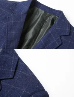 Hot OUKU Men's Graduation Cocktail Attire Blazer Business Formal Evening Classic & Timeless Spring Fall Polyester Plaid Checkered Formal Style Wedding Single Breasted Two-button Blazer Black Dark Blue