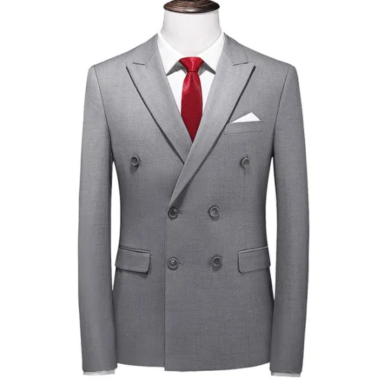 Sale OUKU Men's Graduation Cocktail Attire Blazer Business Wedding Party Fashion Casual Spring & Fall Polyester Plain Pocket Buttons Casual / Daily Double Breasted Blazer Yellow Burgundy Royal Blue khaki
