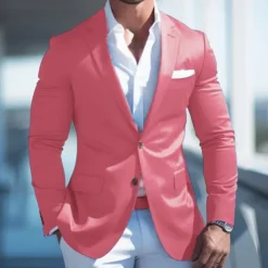 Online OUKU Men's Graduation Cocktail Attire Blazer Business Formal Evening Wedding Party Fashion Casual Spring & Fall Polyester Plain Pocket Casual / Daily Single Breasted Blazer Pink Blue Dark Blue
