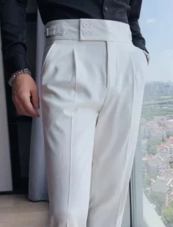 Clearance OUKU Men's Graduation Dress Pants Trousers Chinos Buttons Pocket Solid Color Comfort Formal Party Work Fashion Classic Style Black White Micro-elastic