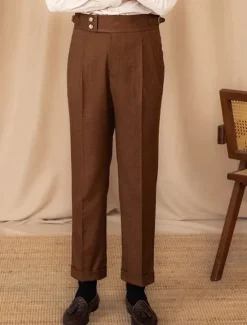 Discount OUKU Men's Graduation Dress Pants Trousers Chinos Buttons Pocket Plain Comfort Formal Party Work Fashion Classic Style Black Brown Micro-elastic