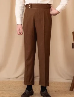 Discount OUKU Men's Graduation Dress Pants Trousers Chinos Buttons Pocket Plain Comfort Formal Party Work Fashion Classic Style Black Brown Micro-elastic