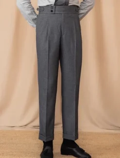 Discount OUKU Men's Graduation Dress Pants Trousers Chinos Buttons Pocket Plain Comfort Formal Party Work Fashion Classic Style Black Brown Micro-elastic