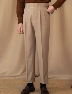 Discount OUKU Men's Graduation Dress Pants Trousers Chinos Buttons Pocket Plain Comfort Formal Party Work Fashion Classic Style Black Brown Micro-elastic