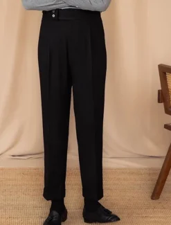 Discount OUKU Men's Graduation Dress Pants Trousers Chinos Buttons Pocket Plain Comfort Formal Party Work Fashion Classic Style Black Brown Micro-elastic