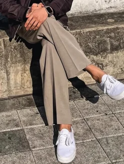 Online OUKU Men's Graduation Dress Pants Trousers Chinos Slacks Pocket Straight Leg Plain Comfort Formal Party Work Fashion Classic Style Black Khaki Micro-elastic