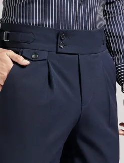 Best OUKU Men's Graduation Dress Pants Trousers Chinos Buttons Pocket Solid Color Comfort Formal Party Work Fashion Classic Style Black Navy Blue Micro-elastic