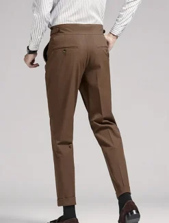 Best OUKU Men's Graduation Dress Pants Trousers Chinos Buttons Pocket Solid Color Comfort Formal Party Work Fashion Classic Style Black Navy Blue Micro-elastic