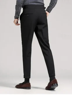Best OUKU Men's Graduation Dress Pants Trousers Chinos Buttons Pocket Solid Color Comfort Formal Party Work Fashion Classic Style Black Navy Blue Micro-elastic