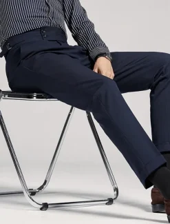 Best OUKU Men's Graduation Dress Pants Trousers Chinos Buttons Pocket Solid Color Comfort Formal Party Work Fashion Classic Style Black Navy Blue Micro-elastic
