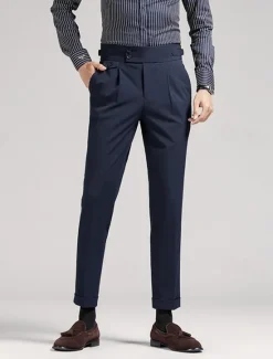 Best OUKU Men's Graduation Dress Pants Trousers Chinos Buttons Pocket Solid Color Comfort Formal Party Work Fashion Classic Style Black Navy Blue Micro-elastic