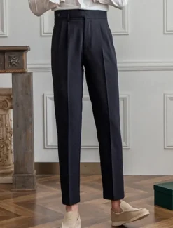 OUKU Men's Graduation Dress Pants Trousers Chinos Buttons Pocket Plain Comfort Formal Party Work Fashion Classic Style Black Khaki Micro-elastic