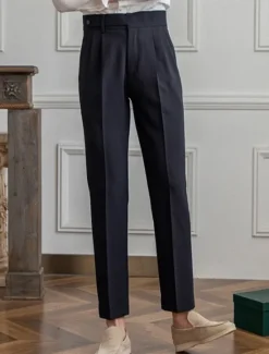 OUKU Men's Graduation Dress Pants Trousers Chinos Buttons Pocket Plain Comfort Formal Party Work Fashion Classic Style Black Khaki Micro-elastic