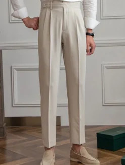 OUKU Men's Graduation Dress Pants Trousers Chinos Buttons Pocket Plain Comfort Formal Party Work Fashion Classic Style Black Khaki Micro-elastic