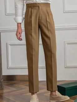 OUKU Men's Graduation Dress Pants Trousers Chinos Buttons Pocket Plain Comfort Formal Party Work Fashion Classic Style Black Khaki Micro-elastic