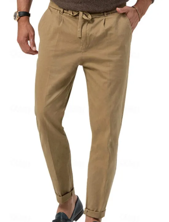 Clearance OUKU Men's Graduation Dress Pants Trousers Slacks Summer Pants Pocket Drawstring Elastic Waist Plain Comfort Breathable Vacation Holiday Casual Gray Green ArmyGreen