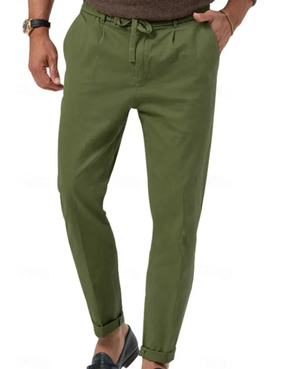 Clearance OUKU Men's Graduation Dress Pants Trousers Slacks Summer Pants Pocket Drawstring Elastic Waist Plain Comfort Breathable Vacation Holiday Casual Gray Green ArmyGreen