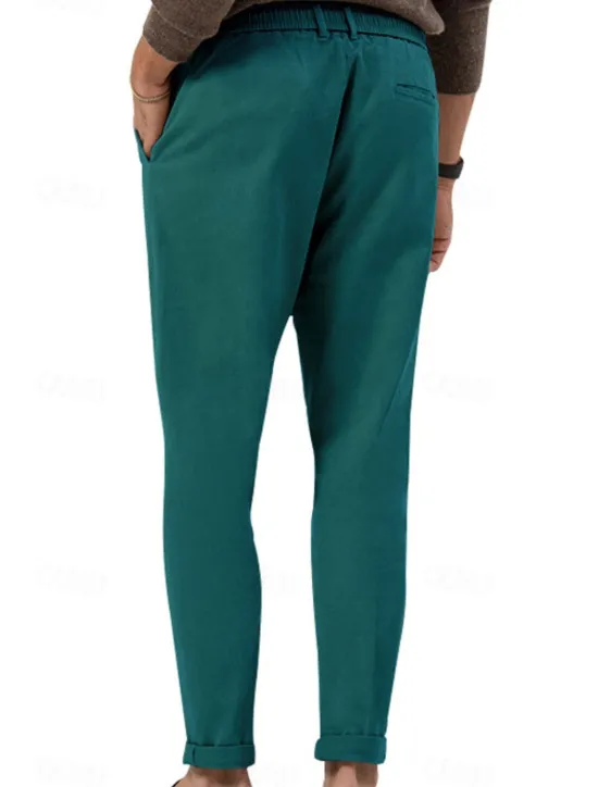 Clearance OUKU Men's Graduation Dress Pants Trousers Slacks Summer Pants Pocket Drawstring Elastic Waist Plain Comfort Breathable Vacation Holiday Casual Gray Green ArmyGreen