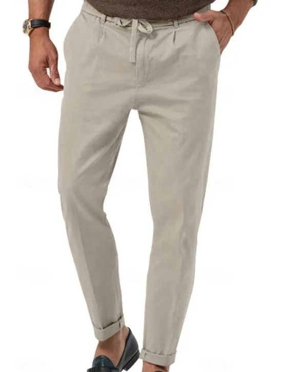 Clearance OUKU Men's Graduation Dress Pants Trousers Slacks Summer Pants Pocket Drawstring Elastic Waist Plain Comfort Breathable Vacation Holiday Casual Gray Green ArmyGreen