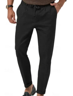 Clearance OUKU Men's Graduation Dress Pants Trousers Slacks Summer Pants Pocket Drawstring Elastic Waist Plain Comfort Breathable Vacation Holiday Casual Gray Green ArmyGreen
