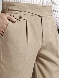 Sale OUKU Men's Graduation Dress Pants Trousers Pleated Pants Suit Pants Pocket High Rise Plain Comfort Breathable Outdoor Daily Going out Elegant Vintage Black Khaki