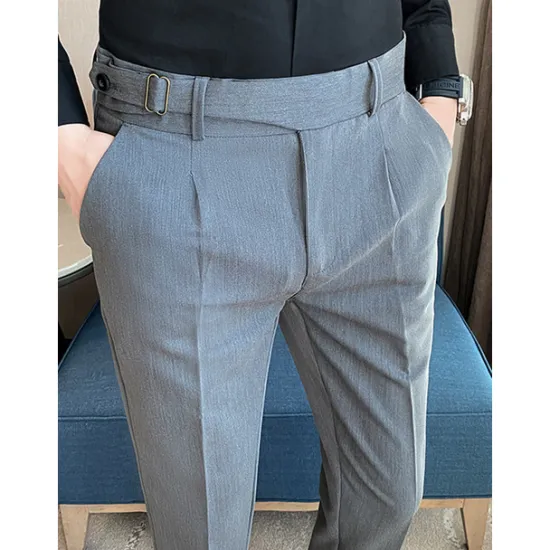 Online OUKU Men's Graduation Dress Pants Trousers Pleated Pants Suit Pants Pocket Straight Leg High Rise Plain Comfort Breathable Business Casual Elegant Vintage Black Khaki High Waist