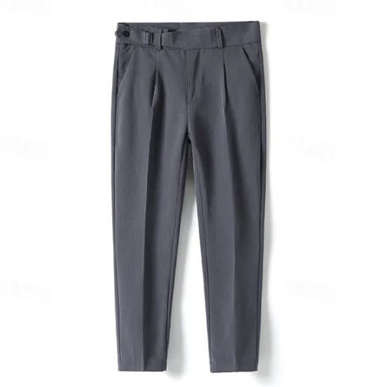 Online OUKU Men's Graduation Dress Pants Trousers Pleated Pants Suit Pants Pocket Straight Leg High Rise Plain Comfort Breathable Business Casual Elegant Vintage Black Khaki High Waist