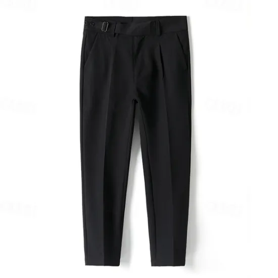 Online OUKU Men's Graduation Dress Pants Trousers Pleated Pants Suit Pants Pocket Straight Leg High Rise Plain Comfort Breathable Business Casual Elegant Vintage Black Khaki High Waist