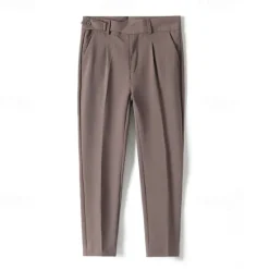 Online OUKU Men's Graduation Dress Pants Trousers Pleated Pants Suit Pants Pocket Straight Leg High Rise Plain Comfort Breathable Business Casual Elegant Vintage Black Khaki High Waist