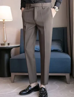 New OUKU Men's Graduation Dress Pants Trousers Chinos Buttons Pocket Solid Color Comfort Formal Party Work Fashion Classic Style Black Coffee Micro-elastic
