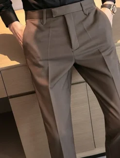 New OUKU Men's Graduation Dress Pants Trousers Chinos Buttons Pocket Solid Color Comfort Formal Party Work Fashion Classic Style Black Coffee Micro-elastic