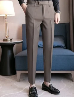New OUKU Men's Graduation Dress Pants Trousers Chinos Buttons Pocket Solid Color Comfort Formal Party Work Fashion Classic Style Black Coffee Micro-elastic