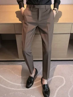 New OUKU Men's Graduation Dress Pants Trousers Chinos Buttons Pocket Solid Color Comfort Formal Party Work Fashion Classic Style Black Coffee Micro-elastic