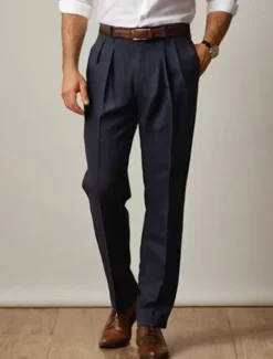 Hot OUKU Men's Graduation Dress Pants Trousers Chinos Slacks Buttons Pocket Plain Comfort Formal Party Work Fashion Classic Style Micro-elastic Navy Blue