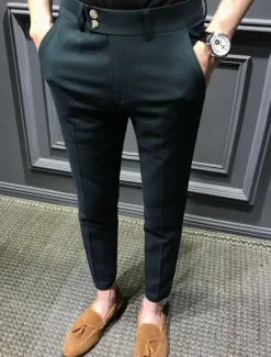 Clearance OUKU Men's Graduation Dress Pants Trousers Chinos Buttons Pocket Plain Comfort Formal Party Work Fashion Classic Style Black White Micro-elastic