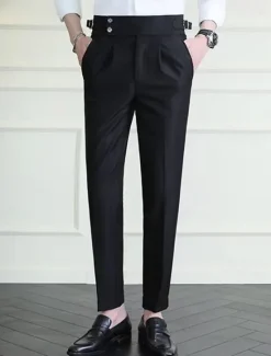 Discount OUKU Men's Graduation Dress Pants Naples Trousers Trousers Chinos Buttons Pocket Straight Leg Plain Comfort Formal Party Work Fashion Classic Style Black White Micro-elastic