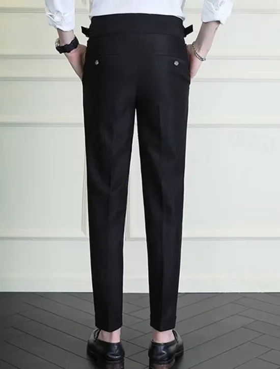 Discount OUKU Men's Graduation Dress Pants Naples Trousers Trousers Chinos Buttons Pocket Straight Leg Plain Comfort Formal Party Work Fashion Classic Style Black White Micro-elastic