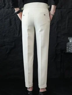 Discount OUKU Men's Graduation Dress Pants Naples Trousers Trousers Chinos Buttons Pocket Straight Leg Plain Comfort Formal Party Work Fashion Classic Style Black White Micro-elastic