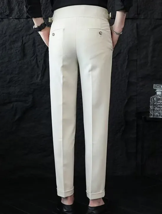 Discount OUKU Men's Graduation Dress Pants Naples Trousers Trousers Chinos Buttons Pocket Straight Leg Plain Comfort Formal Party Work Fashion Classic Style Black White Micro-elastic