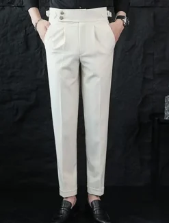 Discount OUKU Men's Graduation Dress Pants Naples Trousers Trousers Chinos Buttons Pocket Straight Leg Plain Comfort Formal Party Work Fashion Classic Style Black White Micro-elastic