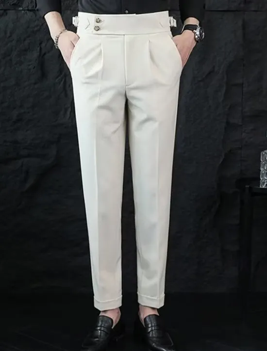 Discount OUKU Men's Graduation Dress Pants Naples Trousers Trousers Chinos Buttons Pocket Straight Leg Plain Comfort Formal Party Work Fashion Classic Style Black White Micro-elastic