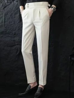Discount OUKU Men's Graduation Dress Pants Naples Trousers Trousers Chinos Buttons Pocket Straight Leg Plain Comfort Formal Party Work Fashion Classic Style Black White Micro-elastic