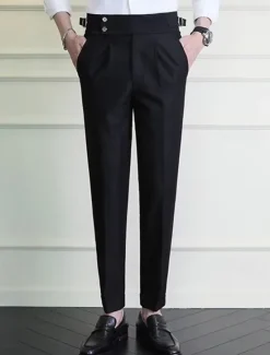 Discount OUKU Men's Graduation Dress Pants Naples Trousers Trousers Chinos Buttons Pocket Straight Leg Plain Comfort Formal Party Work Fashion Classic Style Black White Micro-elastic