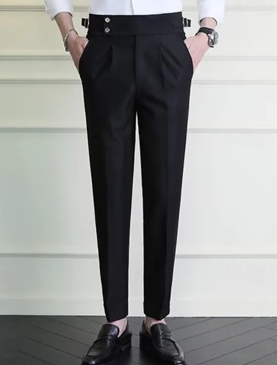 Discount OUKU Men's Graduation Dress Pants Naples Trousers Trousers Chinos Buttons Pocket Straight Leg Plain Comfort Formal Party Work Fashion Classic Style Black White Micro-elastic