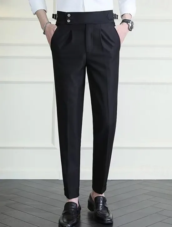 Discount OUKU Men's Graduation Dress Pants Naples Trousers Trousers Chinos Buttons Pocket Straight Leg Plain Comfort Formal Party Work Fashion Classic Style Black White Micro-elastic