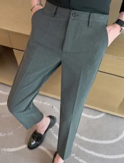 Best OUKU Men's Graduation Dress Pants Cropped Pants Buttons Pocket Plain Comfort Ankle-Length Formal Party Work Fashion Classic Style Black Navy Blue Micro-elastic