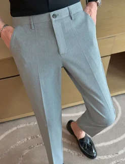 Best OUKU Men's Graduation Dress Pants Cropped Pants Buttons Pocket Plain Comfort Ankle-Length Formal Party Work Fashion Classic Style Black Navy Blue Micro-elastic